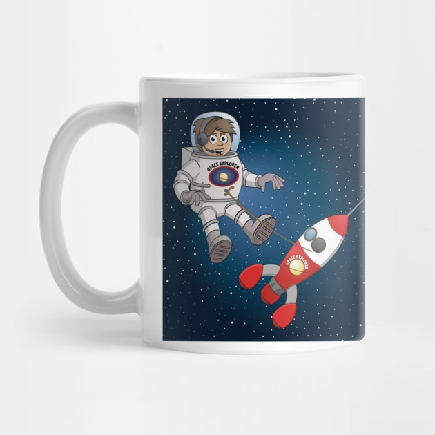 Space explorer illustration “The astronaut and his spaceship” by Stefs-Red-Shop